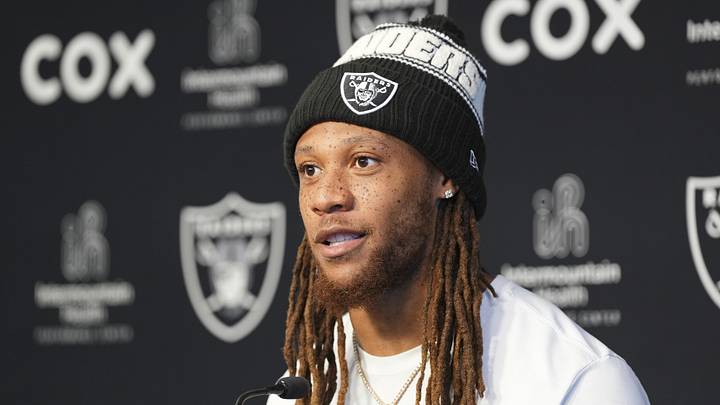 Las Vegas Raiders cornerback Eric Stokes speaks during a news conference during organized team activities. Las Vegas Raiders cornerback Eric Stokes speaks during a news conference during organized team activities.