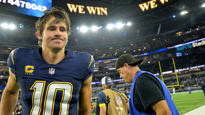 Justin Herbert and the Los Angeles Chargers are favored against the Tennessee Titans on Sunday.
