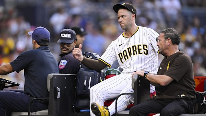 Jason Adam (40) is taken away in a cart after being injured during the seventh inning against the Baltimore Orioles. Jason Adam (40) is taken away in a cart after being injured during the seventh inning against the Baltimore Orioles.