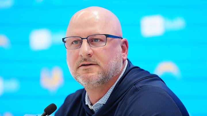 Apr 16, 2026; El Segundo, CA, USA; Los Angeles Chargers general manager Joe Hortiz speaks at press conference at The Bolt. Mandatory Credit: Kirby Lee-Imagn Images