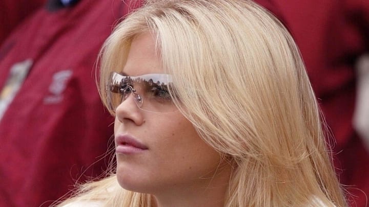 April 11, 2002; Augusta, GA, USA; Tiger Woods' then girlfriend, Elin Nordegren, watches him during the first round of the 2002 Masters. April 11, 2002; Augusta, GA, USA; Tiger Woods' then girlfriend, Elin Nordegren, watches him during the first round of the 2002 Masters.