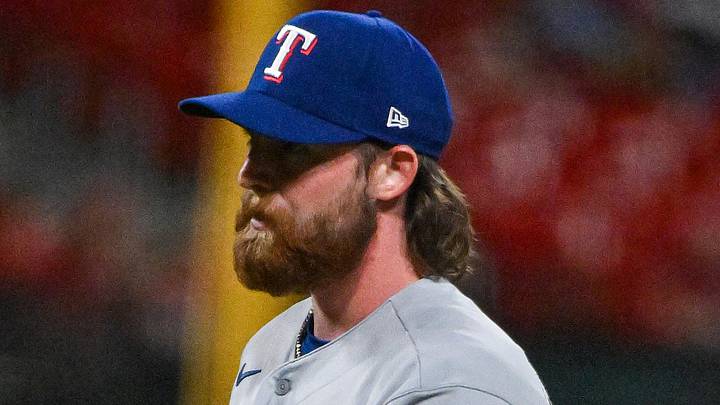 Jun 3, 2026; St. Louis, Missouri, USA; Texas Rangers pitcher Robby Ahlstrom (54) pitches against the St. Louis Cardinals in his Major League debut during the seventh inning at Busch Stadium. Mandatory Credit: Jeff Curry-Imagn Images