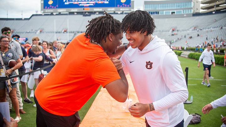 Auburn transfer quarterback Byrum Brown (right) is looking to bring in some recruiting push of his own with a 2028 recruit. Auburn transfer quarterback Byrum Brown (right) is looking to bring in some recruiting push of his own with a 2028 recruit.