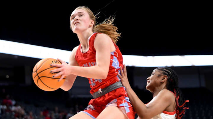 University Charter forward Kendall Lacoste (14) tries for a shot against Marion County forward Trinity Metcalfe (42) during the state semifinal game Monday, Feb. 28, 2022, at Legacy Arena in Birmingham, Alabama.
University Charter Vs Marion County Ahsaa State Semifinal University Charter forward Kendall Lacoste (14) tries for a shot against Marion County forward Trinity Metcalfe (42) during the state semifinal game Monday, Feb. 28, 2022, at Legacy Arena in Birmingham, Alabama.
University Charter Vs Marion County Ahsaa State Semifinal