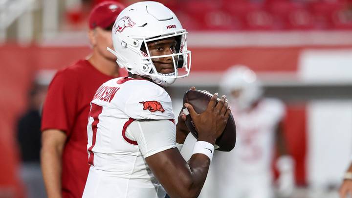 Arkansas Razorbacks quarterback KJ Jackson (7) warms up before a game against the Utah Utes at Rice-Eccles Stadium. Arkansas Razorbacks quarterback KJ Jackson (7) warms up before a game against the Utah Utes at Rice-Eccles Stadium.