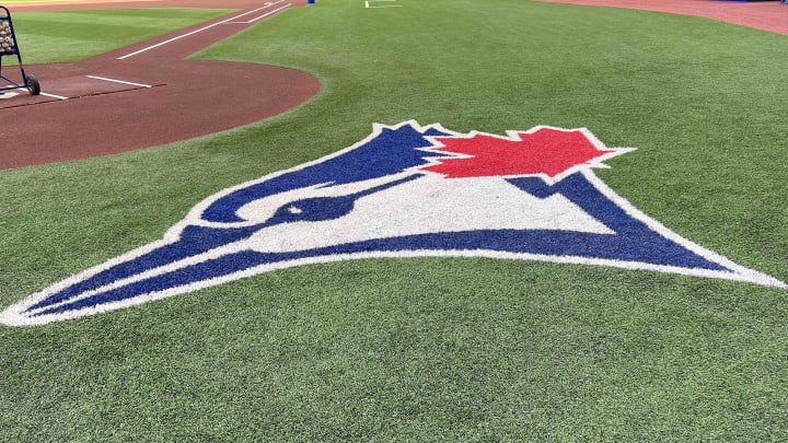 Aug 14, 2022; Toronto, Ontario, CAN; The Toronto Blue Jays logo during batting practice against the Cleveland Guardians at Rogers Centre. Mandatory Credit: Nick Turchiaro-USA TODAY Sports Aug 14, 2022; Toronto, Ontario, CAN; The Toronto Blue Jays logo during batting practice against the Cleveland Guardians at Rogers Centre. Mandatory Credit: Nick Turchiaro-USA TODAY Sports
