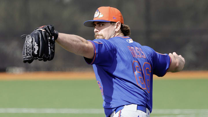 Feb 18, 2026; Port St. Lucie, FL, USA;  New York Mets pitcher Dylan Ross (66) throws a pitch during spring training workouts at Clover Park. Mandatory Credit: Reinhold Matay-Imagn Images