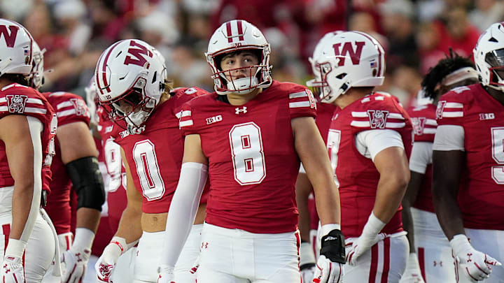 Wisconsin Badgers freshman linebacker Mason Posa (8) is seen during the first half of the game against the Iowa Hawkeyes on Saturday October 11, 2025 at Camp Randall in Madison, Wisconsin.