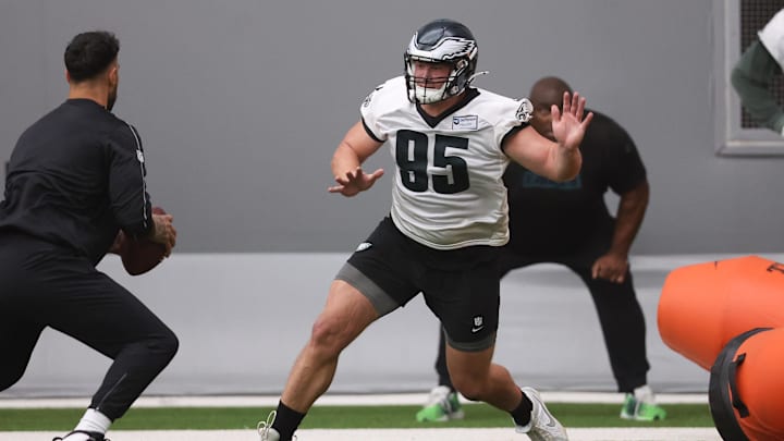 Philadelphia Eagles defensive tackle Ty Robinson runs a drill during OTAs last month. Philadelphia Eagles defensive tackle Ty Robinson runs a drill during OTAs last month.