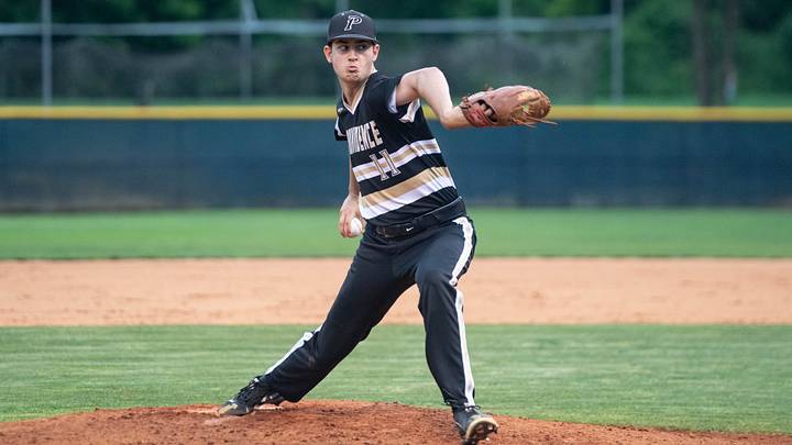 Providence's Michael Forret (11) pitches during their game at Roberson on May 27, 2022. The Providence Panthers defeated the Roberson Rams 3-0.