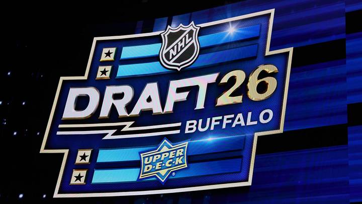 The NHL Draft logo during the first round at KeyBank Center. Mandatory Credit: Timothy T. Ludwig-Imagn Images