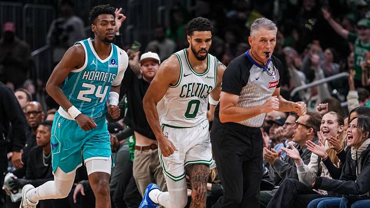 Apr 7, 2026; Boston, Massachusetts, USA; Boston Celtics forward Jayson Tatum (0) and fans react after his three point basket against the Charlotte Hornets in the second half at TD Garden. Mandatory Credit: David Butler II-Imagn Images Apr 7, 2026; Boston, Massachusetts, USA; Boston Celtics forward Jayson Tatum (0) and fans react after his three point basket against the Charlotte Hornets in the second half at TD Garden. Mandatory Credit: David Butler II-Imagn Images
