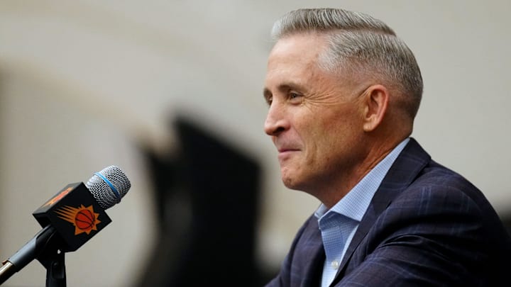 Suns general manager Brian Gregory speaks during his introductory news conference on May 6, 2025, in Phoenix.