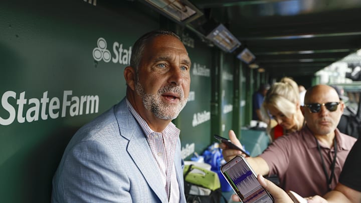 Jul 4, 2025; Chicago, Illinois, USA; St. Louis Cardinals president of baseball operations John Mozeliak speaks before a baseball game against the Chicago Cubs at Wrigley Field. Mandatory Credit: Kamil Krzaczynski-Imagn Images Jul 4, 2025; Chicago, Illinois, USA; St. Louis Cardinals president of baseball operations John Mozeliak speaks before a baseball game against the Chicago Cubs at Wrigley Field. Mandatory Credit: Kamil Krzaczynski-Imagn Images
