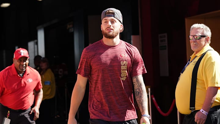 Sep 9, 2024; Santa Clara, California, USA;  San Francisco 49ers wide receiver Ricky Pearsall (14) enters the field before a game against the New York Jets at Levi's Stadium. Mandatory Credit: David Gonzales-Imagn Images