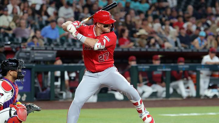 Jun 15, 2026; Phoenix, Arizona, USA; Los Angeles Angels outfielder Mike Trout against the Arizona Diamondbacks at Chase Field. Mandatory Credit: Mark J. Rebilas-Imagn Images Jun 15, 2026; Phoenix, Arizona, USA; Los Angeles Angels outfielder Mike Trout against the Arizona Diamondbacks at Chase Field. Mandatory Credit: Mark J. Rebilas-Imagn Images