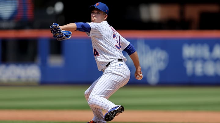Jun 12, 2025; New York City, New York, USA; New York Mets starting pitcher Kodai Senga (34) pitches against Washington Nationals during the third inning at Citi Field. Mandatory Credit: Brad Penner-Imagn Images