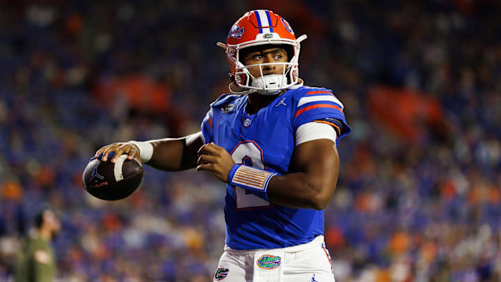 Nov 22, 2025; Gainesville, Florida, USA; Florida Gators quarterback DJ Lagway (2) throws the ball before a game against the Tennessee Volunteers at Ben Hill Griffin Stadium. Mandatory Credit: Matt Pendleton-Imagn Images Nov 22, 2025; Gainesville, Florida, USA; Florida Gators quarterback DJ Lagway (2) throws the ball before a game against the Tennessee Volunteers at Ben Hill Griffin Stadium. Mandatory Credit: Matt Pendleton-Imagn Images