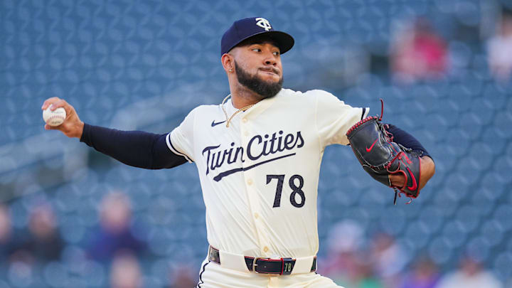 Minnesota Twins pitcher Simeon Woods Richardson (78) pitches against the Seattle Mariners in the first inning at Target Field in Minneapolis on May 6, 2024.