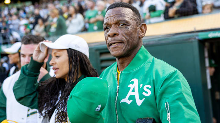 Sep 20, 2024; Oakland, California, USA; Oakland A’s legend Ricky Henderson before a game against the New York Yankees at Oakland-Alameda County Coliseum. Mandatory Credit: Bob Kupbens-Imagn Images Sep 20, 2024; Oakland, California, USA; Oakland A’s legend Ricky Henderson before a game against the New York Yankees at Oakland-Alameda County Coliseum. Mandatory Credit: Bob Kupbens-Imagn Images