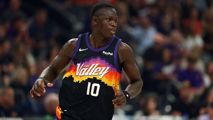 Apr 8, 2026; Phoenix, Arizona, USA; Phoenix Suns center Khaman Maluach (10) against the Dallas Mavericks at Mortgage Matchup Center. Mandatory Credit: Mark J. Rebilas-Imagn Images
