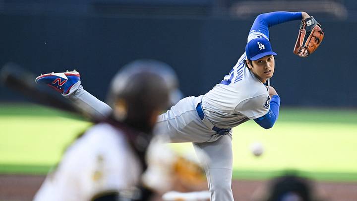 May 20, 2026; San Diego, California, USA; Los Angeles Dodgers pitcher Shohei Ohtani (17) delivers during the first inning against the San Diego Padres at Petco Park. Mandatory Credit: Denis Poroy-Imagn Images