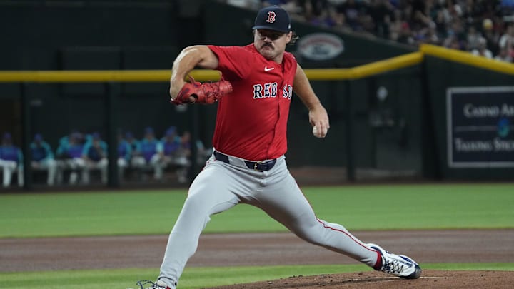Sep 5, 2025; Phoenix, Arizona, USA; Boston Red Sox pitcher Payton Tolle (70) throws against the Arizona Diamondbacks in the first inning at Chase Field. Mandatory Credit: Rick Scuteri-Imagn Images