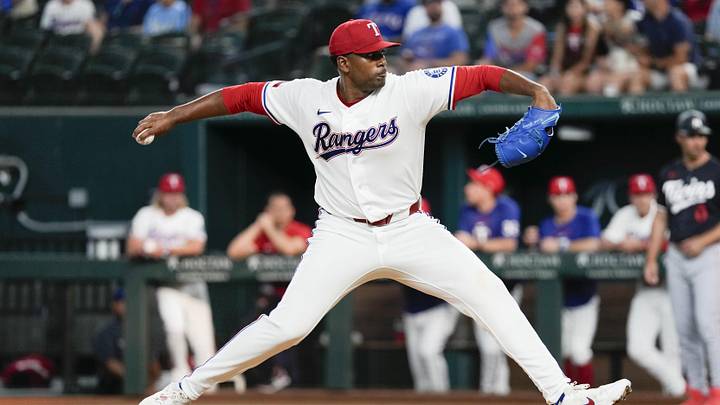 Jun 16, 2026; Arlington, Texas, USA; Texas Rangers starting pitcher Kumar Rocker (80) delivers a pitch to the Minnesota Twins during the first inning at Globe Life Field. Mandatory Credit: Jim Cowsert-Imagn Images Jun 16, 2026; Arlington, Texas, USA; Texas Rangers starting pitcher Kumar Rocker (80) delivers a pitch to the Minnesota Twins during the first inning at Globe Life Field. Mandatory Credit: Jim Cowsert-Imagn Images