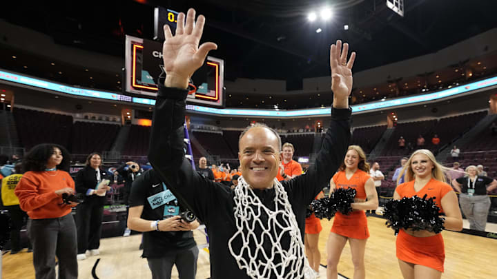 March 11, 2025; Las Vegas, NV, USA; Oregon State Beavers head coach Scott Rueck celebrates after defeating the Portland Pilots after the game in the final of the West Coast Conference tournament at Orleans Arena. Mandatory Credit: Kyle Terada-Imagn Images March 11, 2025; Las Vegas, NV, USA; Oregon State Beavers head coach Scott Rueck celebrates after defeating the Portland Pilots after the game in the final of the West Coast Conference tournament at Orleans Arena. Mandatory Credit: Kyle Terada-Imagn Images