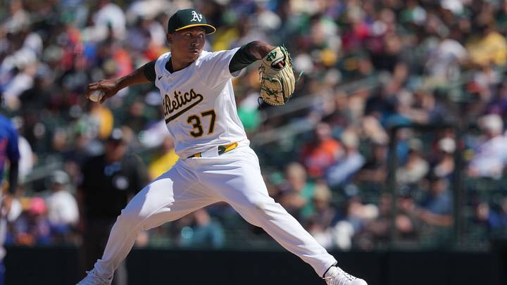 Apr 13, 2025; West Sacramento, California, USA; Athletics pitcher Jose Leclerc (37) throws a pitch against the New York Mets during the seventh inning at Sutter Health Park. Mandatory Credit: Darren Yamashita-Imagn Images Apr 13, 2025; West Sacramento, California, USA; Athletics pitcher Jose Leclerc (37) throws a pitch against the New York Mets during the seventh inning at Sutter Health Park. Mandatory Credit: Darren Yamashita-Imagn Images