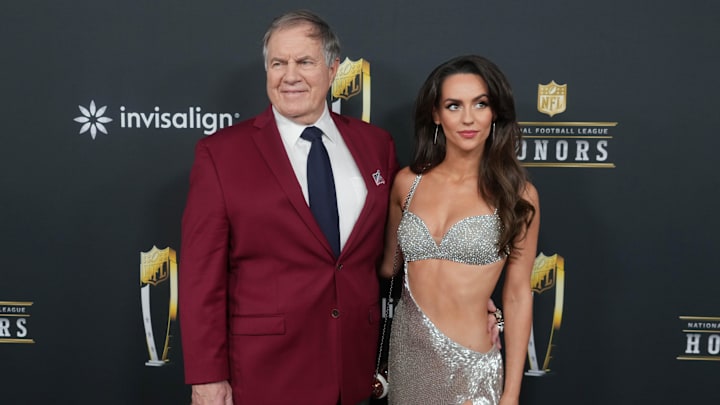 Feb 6, 2025; New Orleans, LA, USA; Bill Belichick and Jordon Hudson on the red carpet before Super Bowl LIX NFL Honors at Saenger Theatre. Feb 6, 2025; New Orleans, LA, USA; Bill Belichick and Jordon Hudson on the red carpet before Super Bowl LIX NFL Honors at Saenger Theatre.