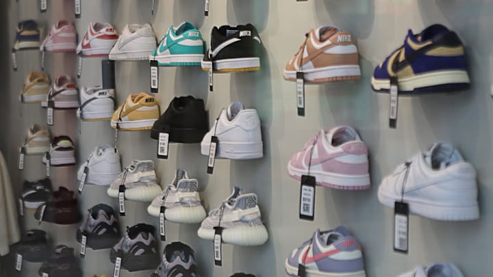 A variety of sneakers line a wall at Soleply which opened in mid-September at the Christiana Mall.