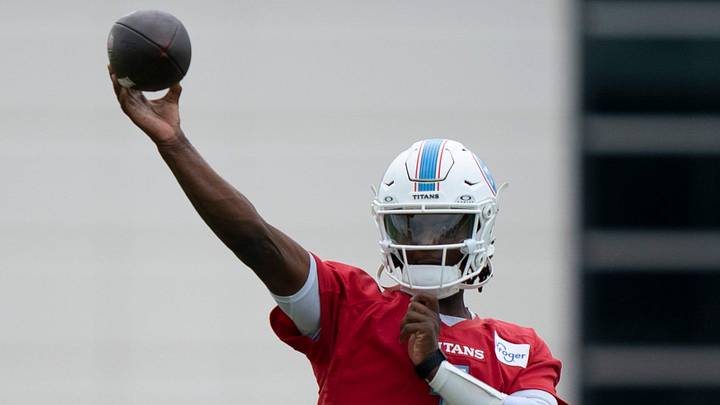 Tennessee Titans quarterback Cam Ward (1) throws in drills during OTAs at Vanderbilt Health Football Center in Nashville, Tenn., Monday, June 8, 2026. Tennessee Titans quarterback Cam Ward (1) throws in drills during OTAs at Vanderbilt Health Football Center in Nashville, Tenn., Monday, June 8, 2026.