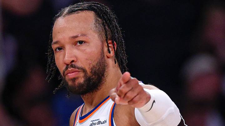 New York Knicks point guard Jalen Brunson reacts during the second half against the Toronto Raptors at Madison Square Garden.  