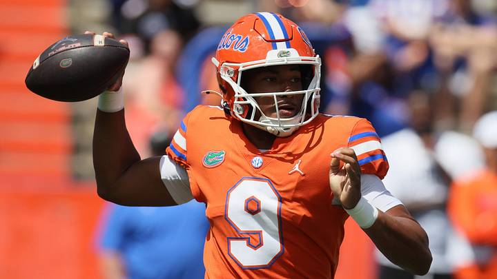 Florida quarterback Tramell Jones Jr. (9) passes during the first half of the Orange and Blue game at Steve Spurrier Field at Ben Hill Griffin Stadium in Gainesville, FL on Saturday, April 11, 2026. [Alan Youngblood/Gainesville Sun]