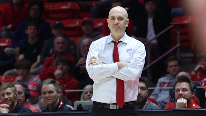 Jan 28, 2025; Salt Lake City, Utah, USA; Utah Utes head coach Craig Smith looks on against the Cincinnati Bearcats during the second half at Jon M. Huntsman Center.