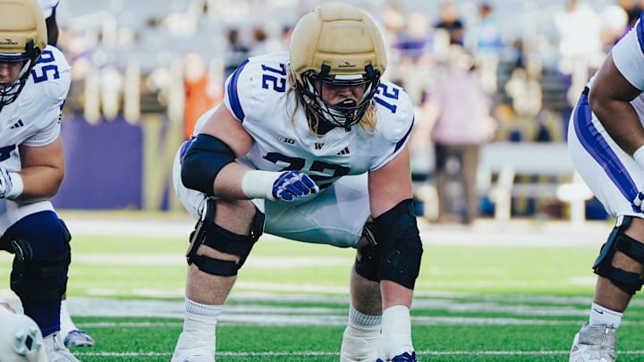 John Mills drops in a stance in the UW spring game. John Mills drops in a stance in the UW spring game.