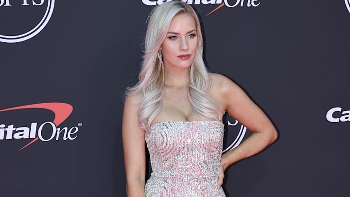 Ladies golfer Paige Spiranac arrives on the red carpet at Microsoft Theatre. 