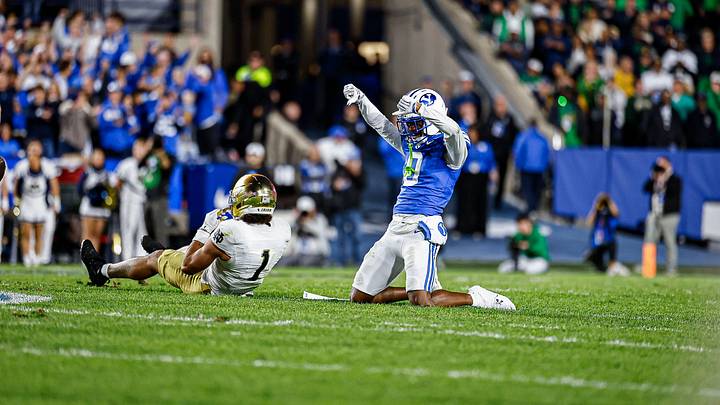 BYU cornerback Evan Johnson against Notre Dame BYU cornerback Evan Johnson against Notre Dame