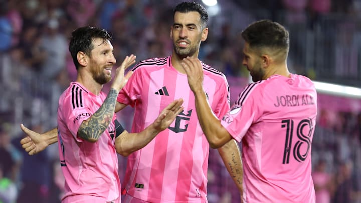 Lionel Messi (left) could play his final match with Sergio Busquets (center) and Jordi Alba (right) on Saturday in the MLS Cup playoffs.