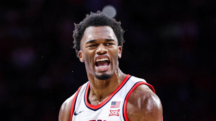 Dec 30, 2024; Tucson, Arizona, USA; Arizona Wildcats forward Tobe Awaka (30) celebrates a layup during the second half of the game against the TCU Horned Frogs at McKale Center. Mandatory Credit: Aryanna Frank-Imagn Images