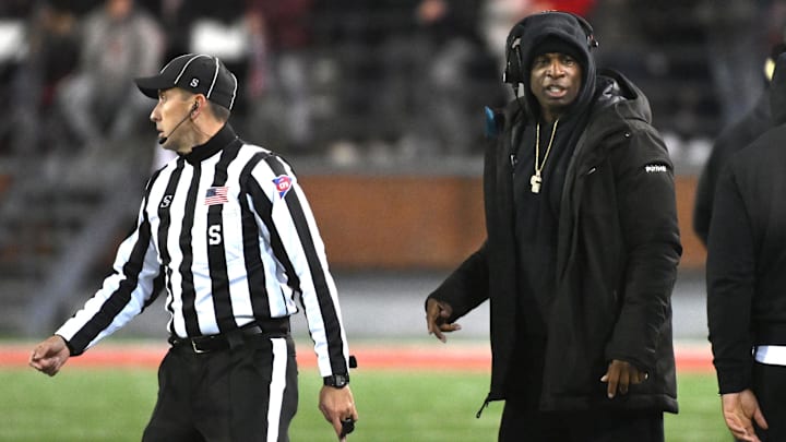Nov 17, 2023; Pullman, Washington, USA; Colorado Buffaloes head coach Deion Sanders looks on during