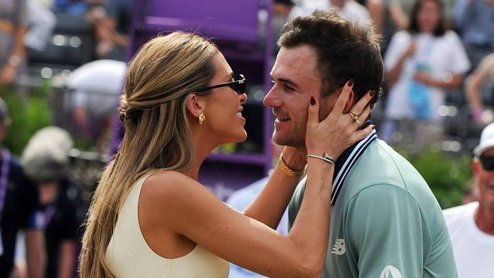 Tommy Paul (USA) gets a kiss from his girlfriend, Paige Lorenze after the match Tommy Paul (USA) gets a kiss from his girlfriend, Paige Lorenze after the match