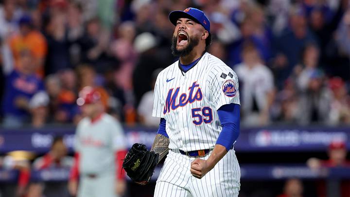 Oct 8, 2024; New York City, New York, USA; New York Mets starting pitcher Sean Manaea (59) reacts to an inning ending double play during the sixth inning of game three of the NLDS against the Philadelphia Phillies in the 2024 MLB Playoffs at Citi Field. Mandatory Credit: Brad Penner-Imagn Images Oct 8, 2024; New York City, New York, USA; New York Mets starting pitcher Sean Manaea (59) reacts to an inning ending double play during the sixth inning of game three of the NLDS against the Philadelphia Phillies in the 2024 MLB Playoffs at Citi Field. Mandatory Credit: Brad Penner-Imagn Images