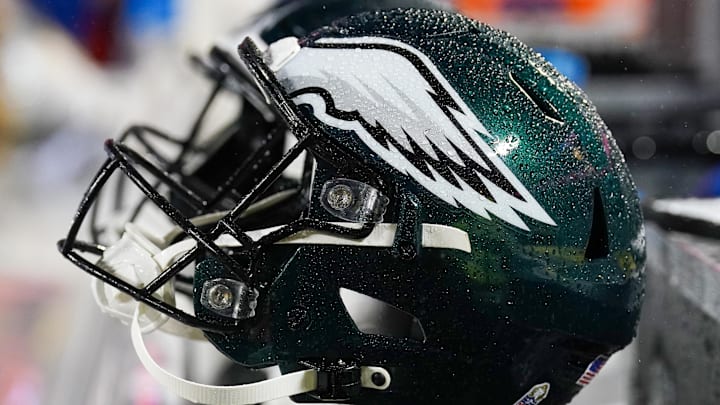Nov 20, 2023; Kansas City, Missouri, USA; A general view of a Philadelphia Eagles helmet against the Kansas City Chiefs prior to a game at GEHA Field at Arrowhead Stadium. Mandatory Credit: Denny Medley-Imagn Images Nov 20, 2023; Kansas City, Missouri, USA; A general view of a Philadelphia Eagles helmet against the Kansas City Chiefs prior to a game at GEHA Field at Arrowhead Stadium. Mandatory Credit: Denny Medley-Imagn Images