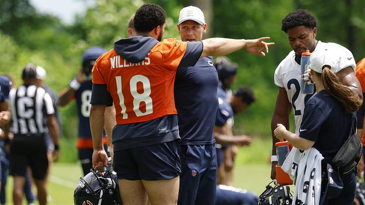 Chicago Bears quarterback Caleb Williams and head coach Ben Johnson. Chicago Bears quarterback Caleb Williams and head coach Ben Johnson.