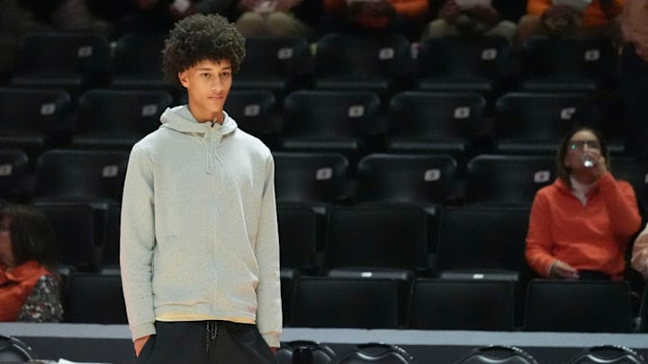 Five-star prospect Nate Ament at the NCAA college basketball game between Tennessee Kentucky on Tuesday, Jan. 28, 2025, in Knoxville, Tenn.