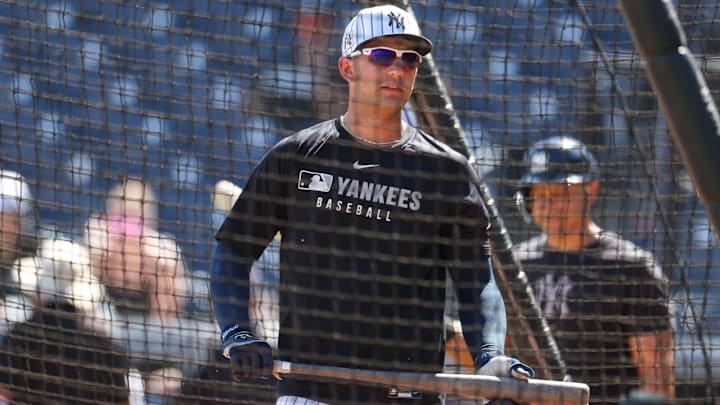 New York Yankees catcher J.C. Escarra (79) participates in spring training workouts at George M. Steinbrenner Field in Tampa, Florida, on Feb. 15.  