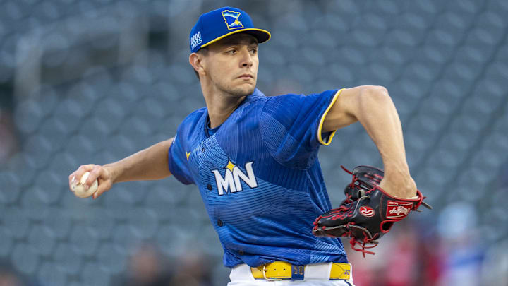 Minnesota Twins starting pitcher David Festa delivers a pitch against the Detroit Tigers in the first inning at Target Field in Minneapolis on April 11, 2025.