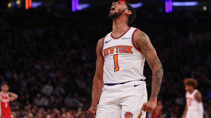 Jan 27, 2025; New York, New York, USA; New York Knicks guard Cameron Payne (1) reacts after basket against the Memphis Grizzlies during the second half at Madison Square Garden. Mandatory Credit: Vincent Carchietta-Imagn Images Jan 27, 2025; New York, New York, USA; New York Knicks guard Cameron Payne (1) reacts after basket against the Memphis Grizzlies during the second half at Madison Square Garden. Mandatory Credit: Vincent Carchietta-Imagn Images